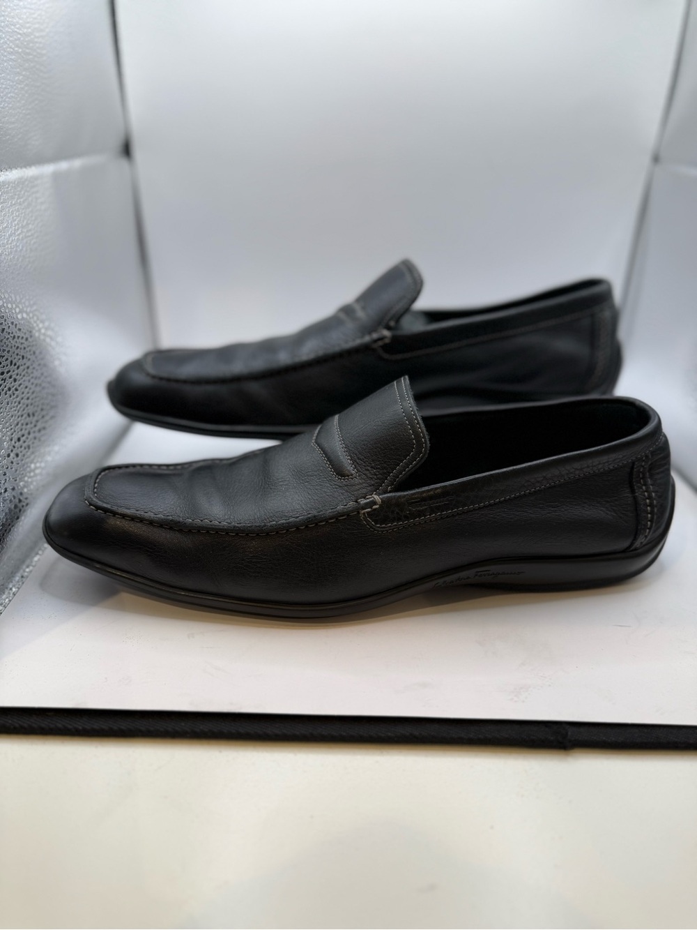 Salvatore Ferragamo Black Leather Slip-On Loafers / Drivers
